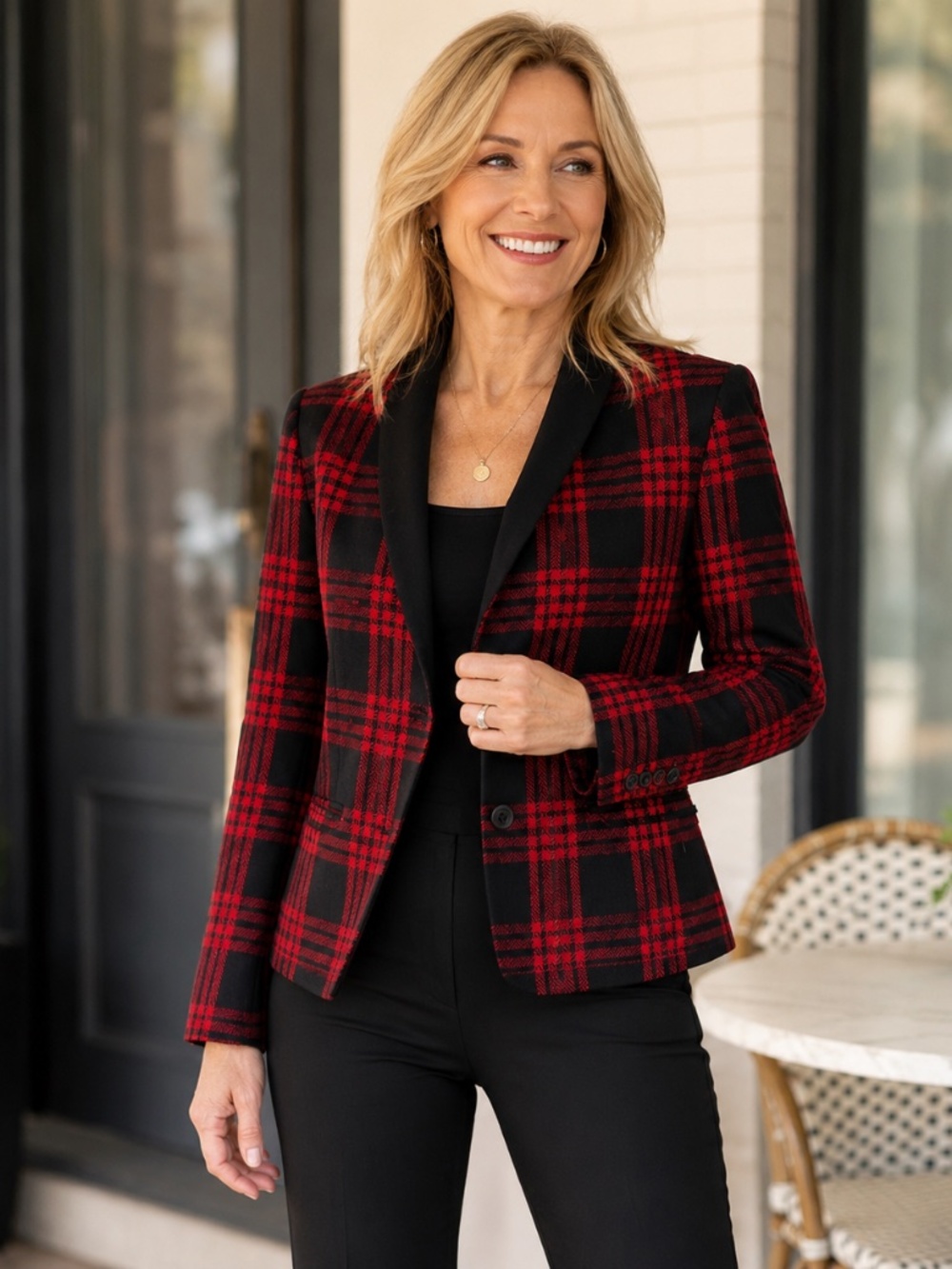 Dolce Vita Red & Black Plaid Blazer Jacket | Wool Blend | Size Large | Classic T